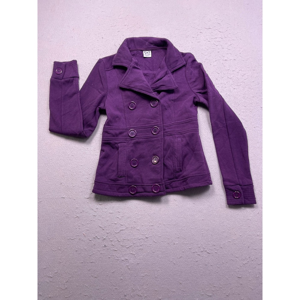 G&J Pea Coat Jacket 100% Polyester Purple Solid Small Womens